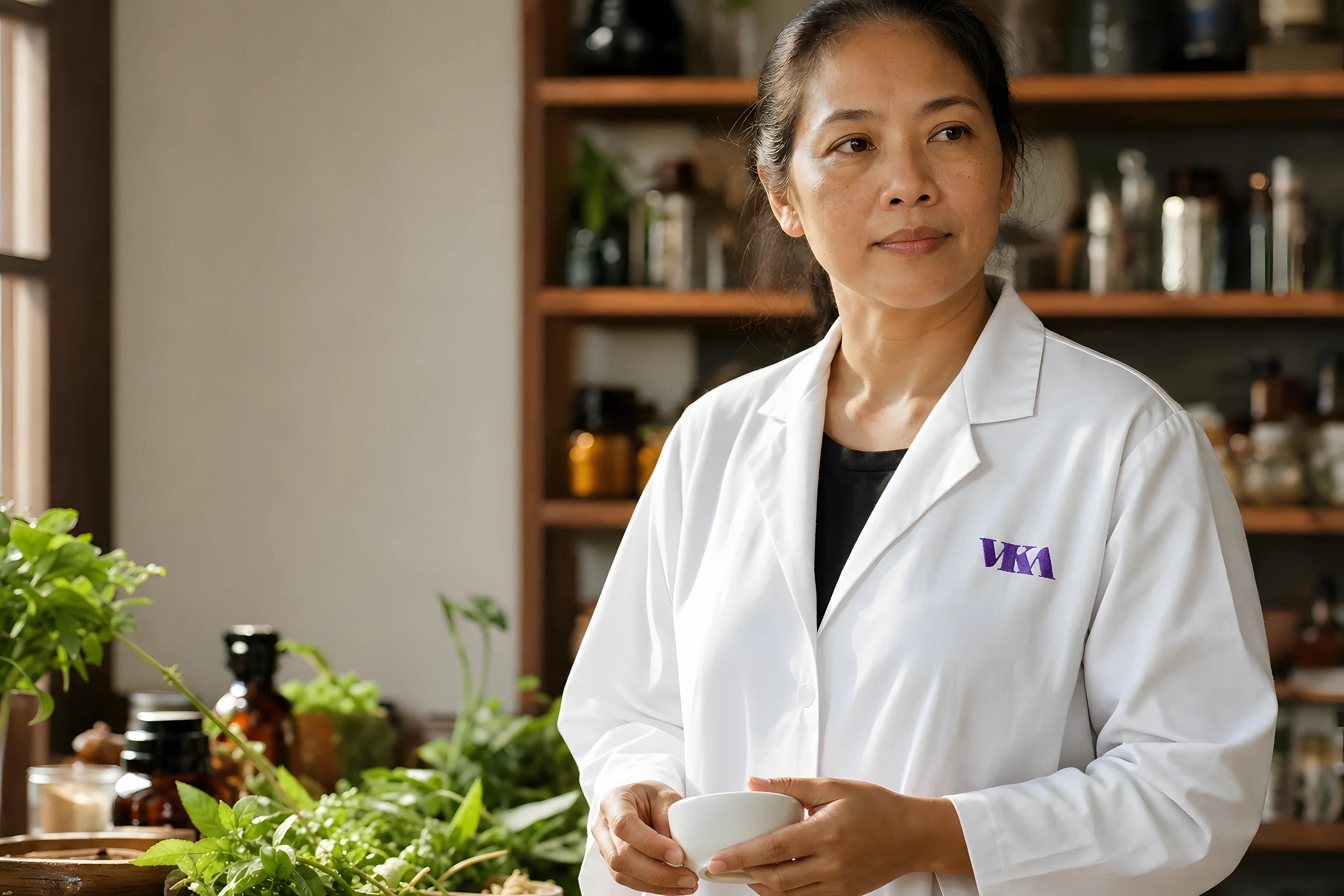 A food technologist tasting and evaluating a flavoured application in the kitchen