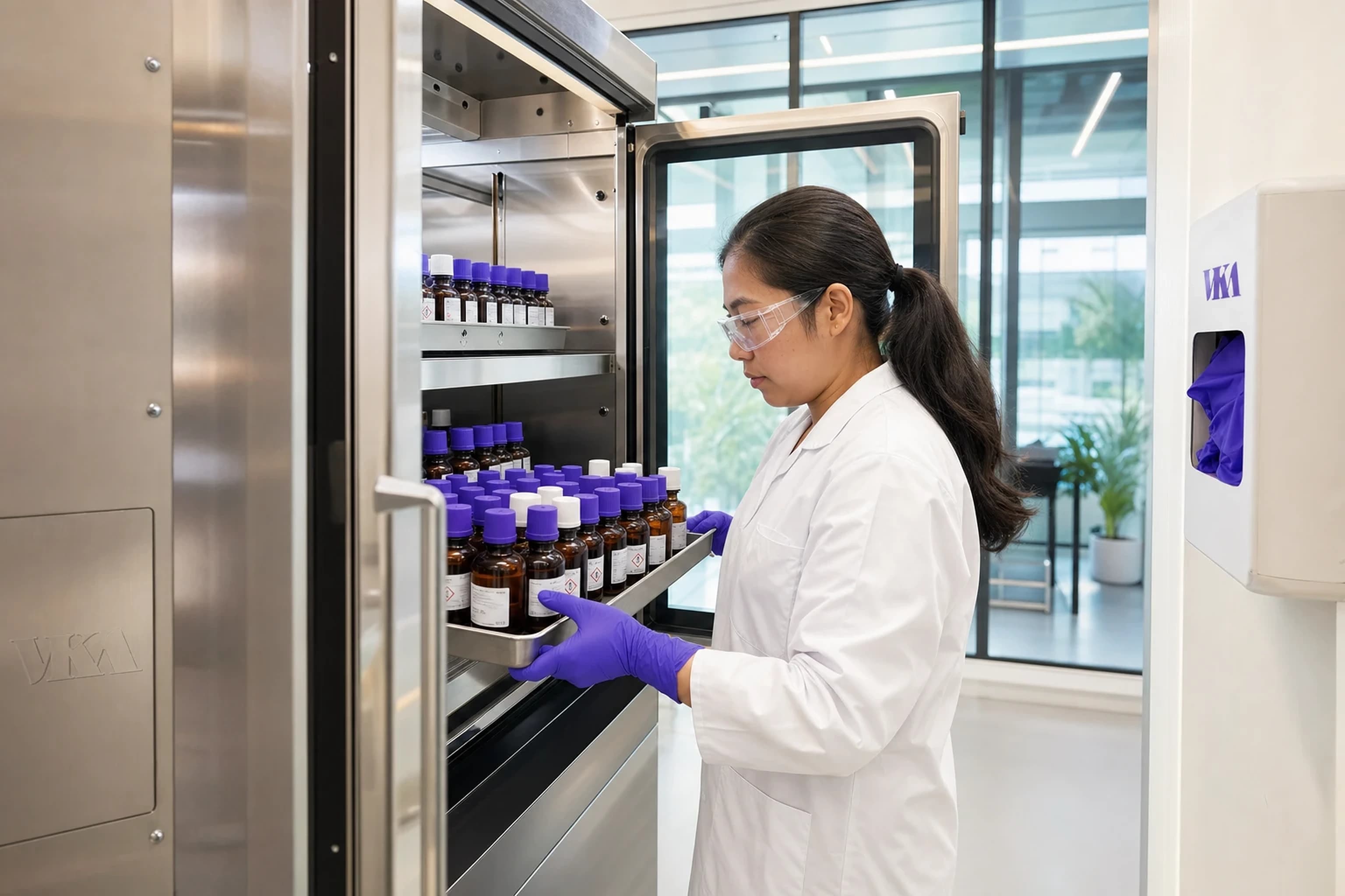 Environmental stability chambers holding flavour samples at set temperature and humidity